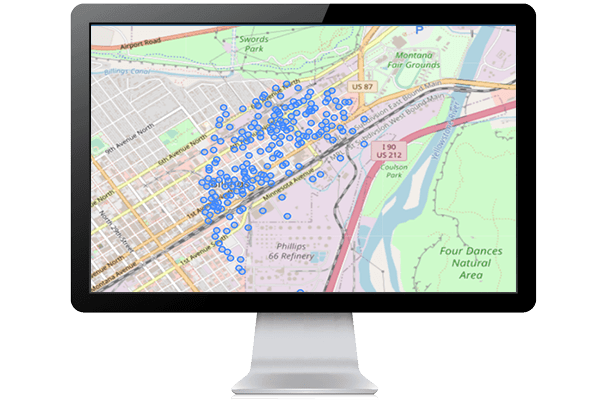 Map showing application points